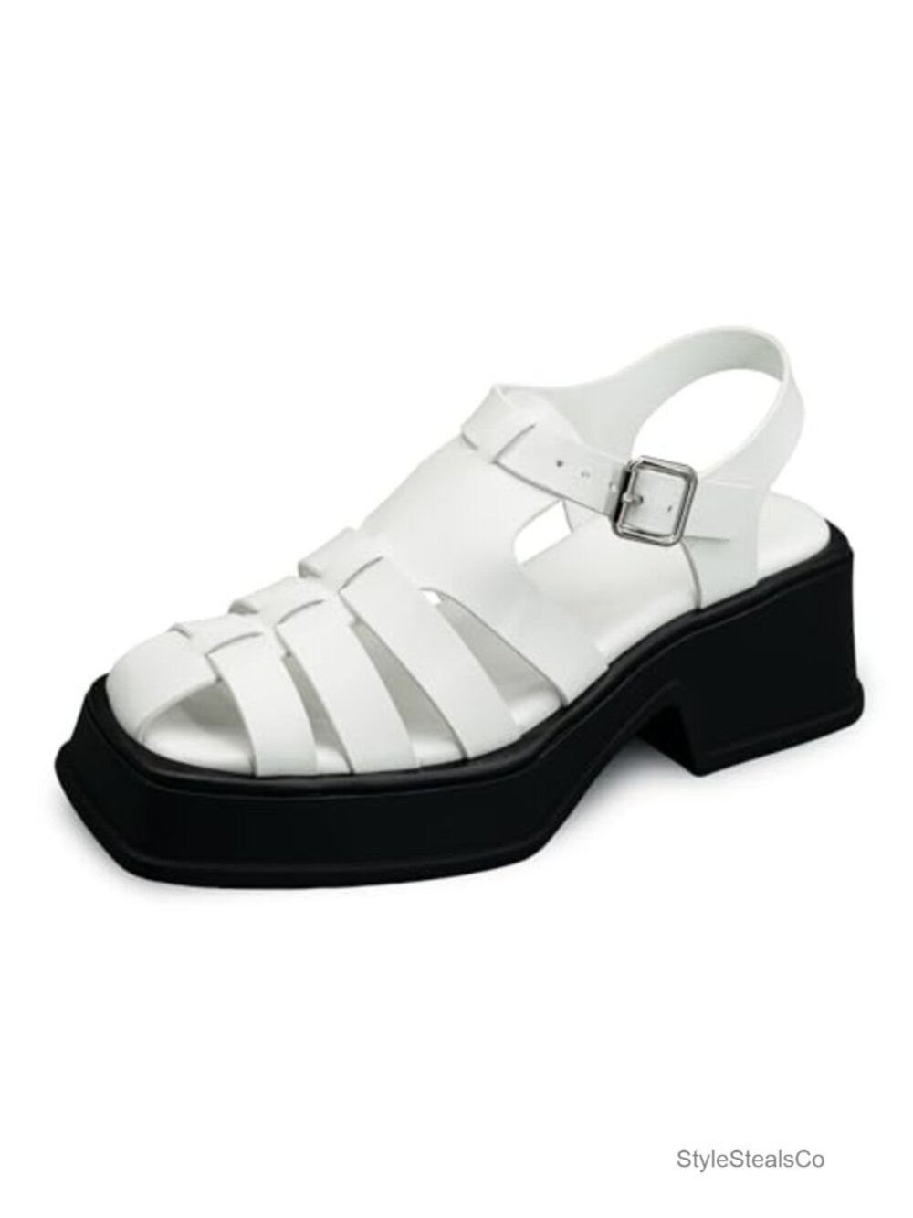 Genuine Leather Closed Toe Platform Wedge Sandals with Adjustable Ankle Strap